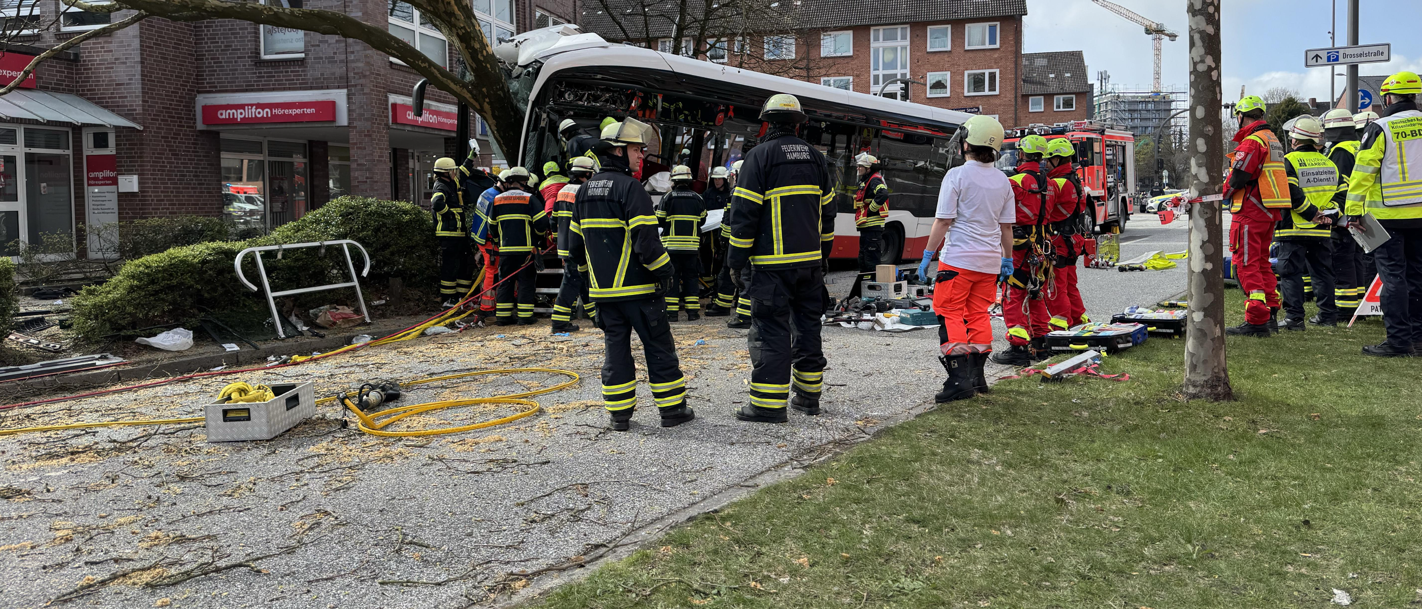 Schwerer Busunfall gegen Baum