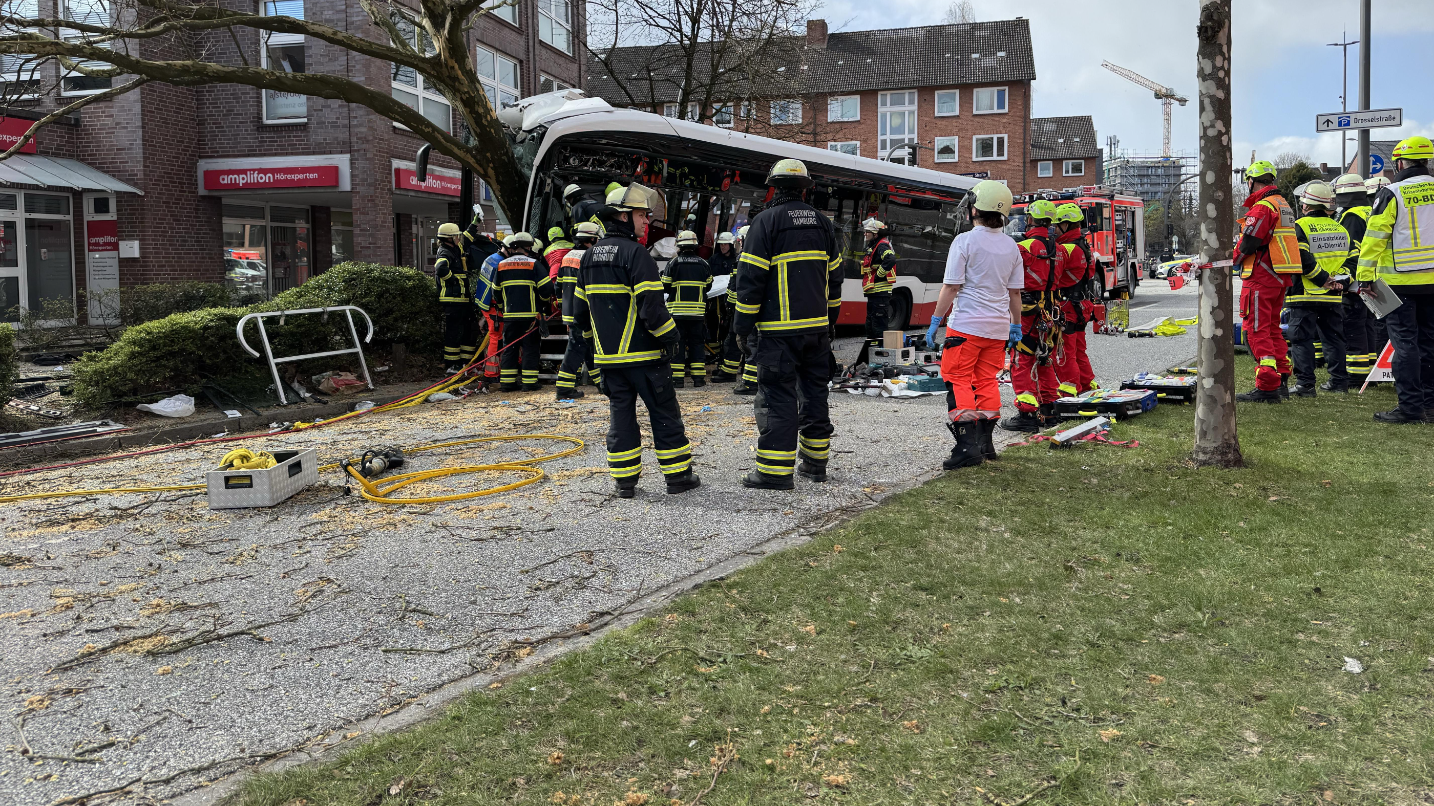 Schwerer Busunfall gegen Baum
